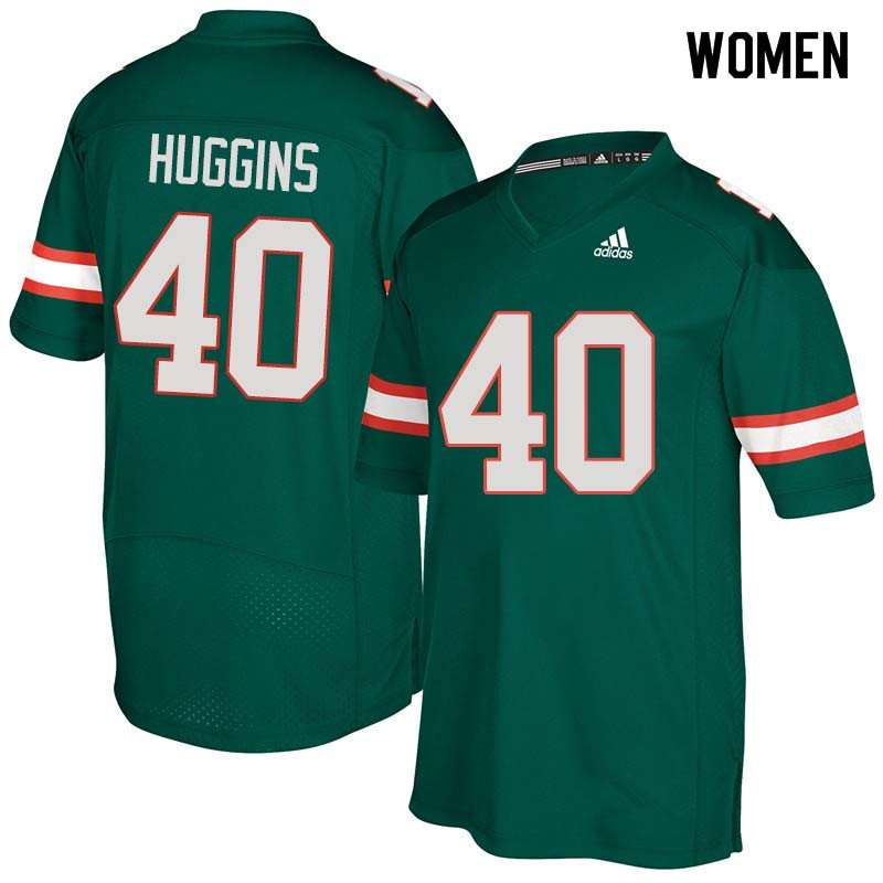 Women Miami Hurricanes #40 Will Huggins College Football Jerseys Sale-Green